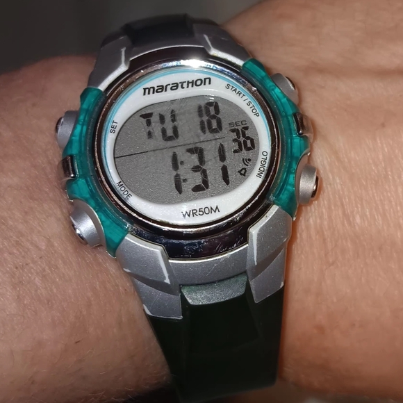 Ladies Marathon Silver and Green Digital Watch - Picture 1 of 2
